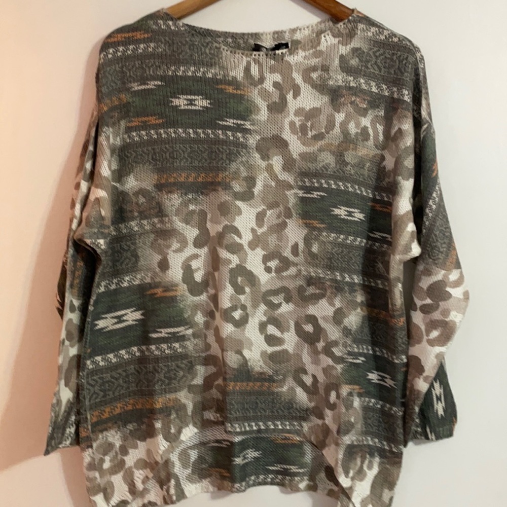 Made in Italy Unique Oversized Abstract Western Boho Boat Neackline Pullover L
